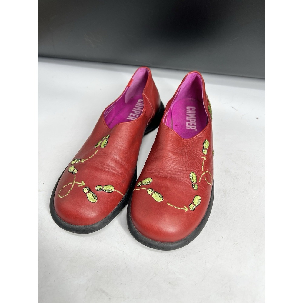 Camper Twin Nina Women Red Leather Cha-Cha-Cha Slip On Flats Shoes Size 9 40